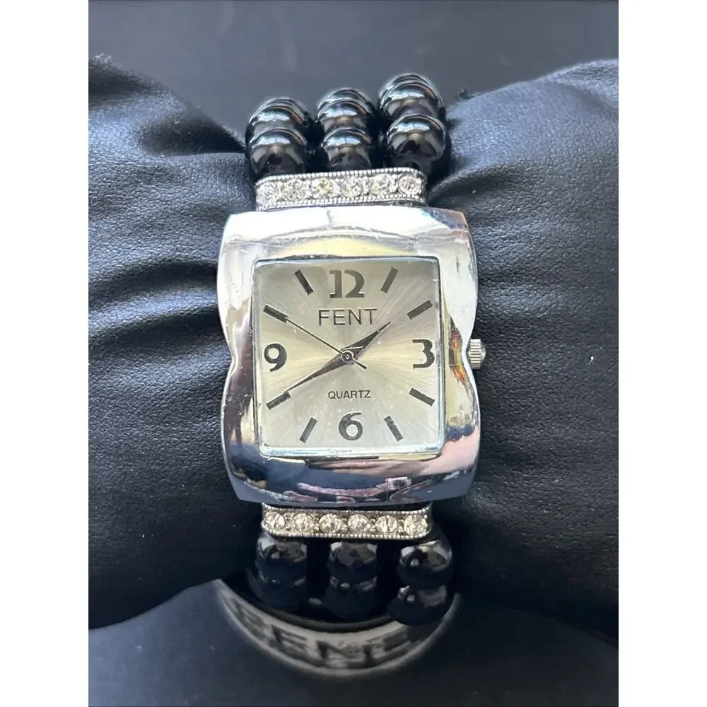 Fent Silver Tone Black Bead Band Women’s Quartz Watch